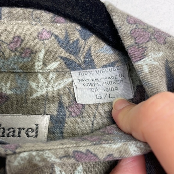 VINTAGE Cacharel Designer Muted Tones Leaves Print Buttons Down Shirt - Picture 9 of 11